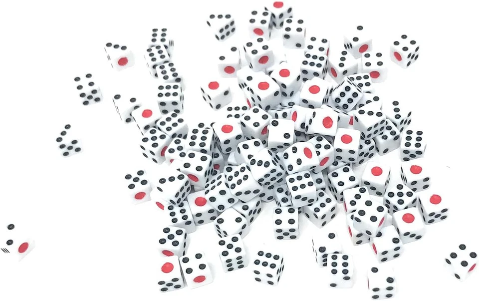 100 piezas dados blancos de 8 mm con puntos de pepitas negras para juegos de mesa, actividad, casino The Foto 3 de 3