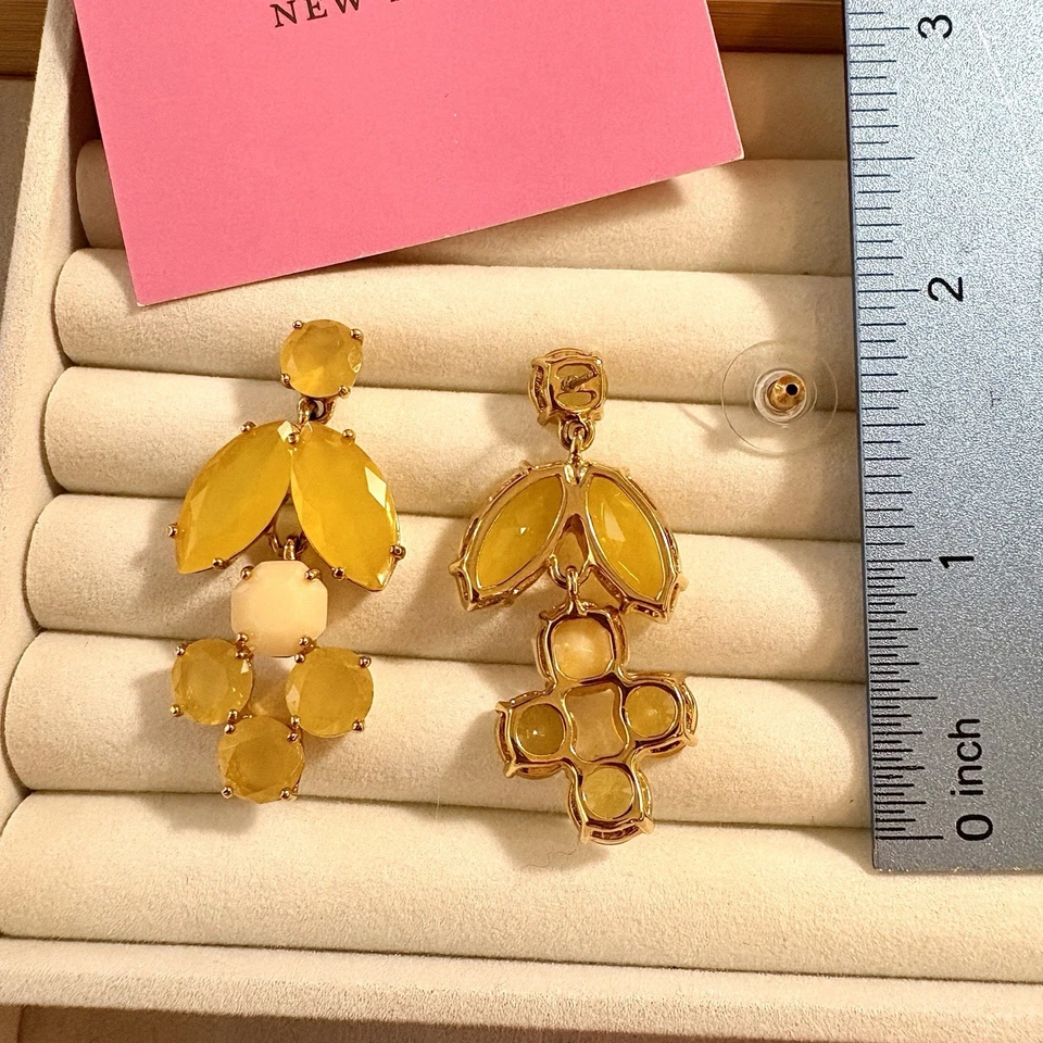NEW Kate Spade Stud Dangle Drop Yellow Stone Statement Earrings - Image 4 of 4