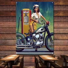 Spice Girl Motorcycle Gas Station Poster Wall Flag Garage Wall Decor Banner 