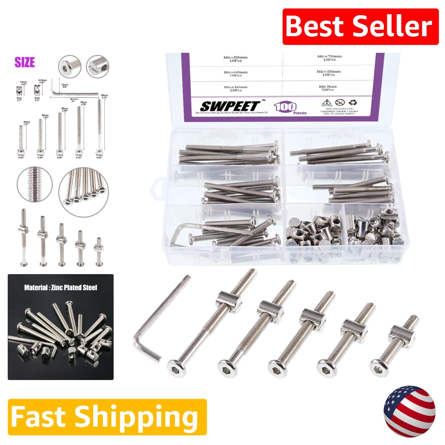 Convenient Storage M6 Barrel Bolt Nuts Kit - Easy Furniture Assembly Solution