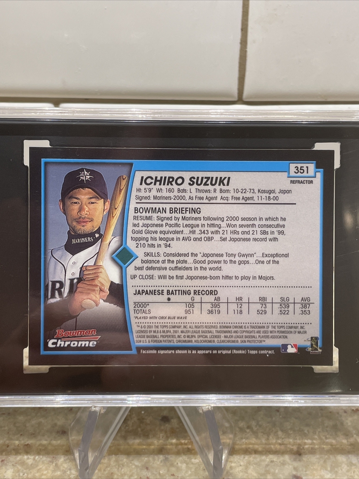 Ichiro Suzuki Rookie Card 2001 Bowman Chrome Refractor English Text