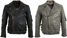 Herren Motorrad Lederjacke Oldschool Rockerjacke Bikerjacke Chopper Jacke 