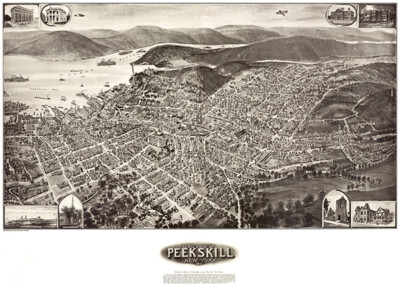 Peekskill, New York - 1911 - Aerial Bird's Eye View Map Poster