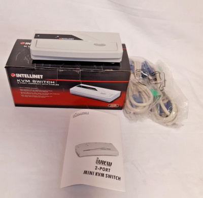 INTELLINET KVM SWITCH 2 PORT, COMPACT W/CABLES, CONTROL 2 COMPUTERS 1-MSE & KYBD