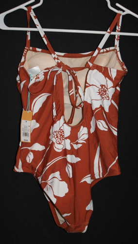 Kona Sol Swimsuit Women's One Piece Bathing Suit Floral Rust & White Medium NEW - Picture 2 of 2
