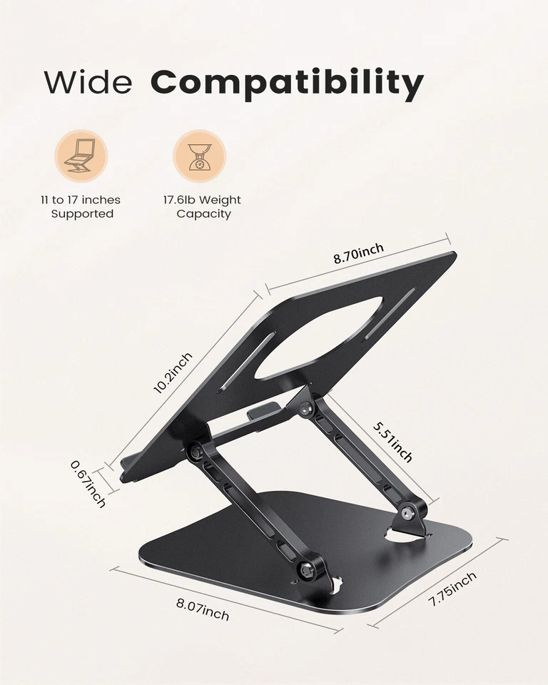 Kootion Laptop Stand Adjustable Computer Stand For Desk Aluminum Holder 7"-16" - Image 2 of 4