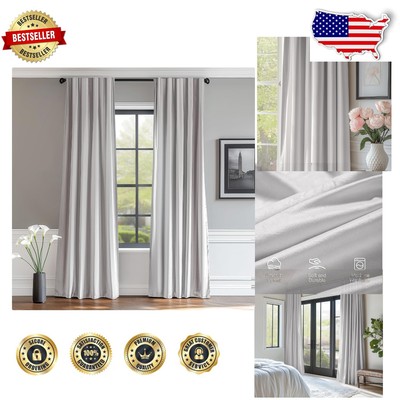 Elegant Light Gray Velvet Drapes - 2 Panels, 42''x120'' for Bedroom & Living Room