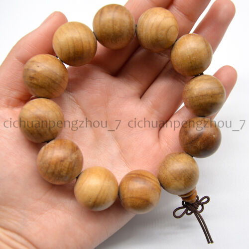 Huge 20mm Natural Sandalwood Wooden Round Prayer Beads Stretch Buddha Bracelet - Picture 1 of 3