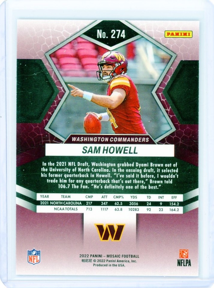 2022 Panini Mosaic 274 Sam Howell Commanders NFL Debut RC Rookie ...