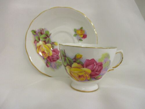 BONE CHINA ROYAL KENT CUP & SAUCER PINK YELLOW ROSES STAFFORDSHIRE ENGLAND 8263
