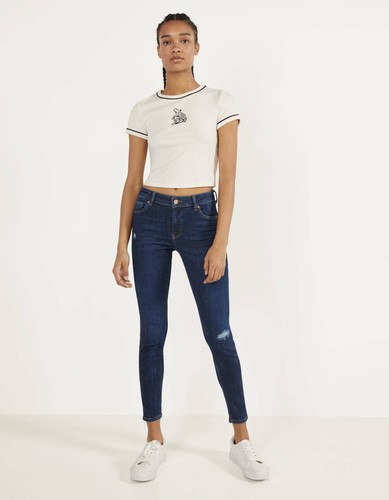Bershka Mid-Rise Push-Up Jeans Mid Blue UK 8 EU 36 LN007 CC 04 | eBay