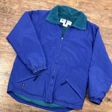 Columbia Womens Medium Blue Sherpa Lined Coat Pocket Logo Jacket Elastic Waist