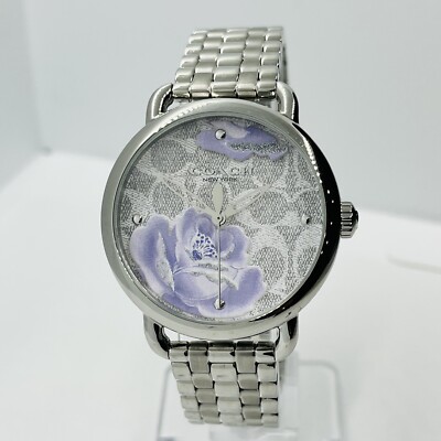 Coach New York Women's Silver Stainless Steel Flower Pattern 36mm