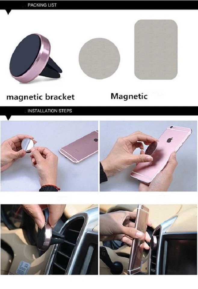 Soporte magnético universal para teléfono móvil con ventilación de aire imán soporte de montaje de aluminio para automóvil Foto 3 de 4