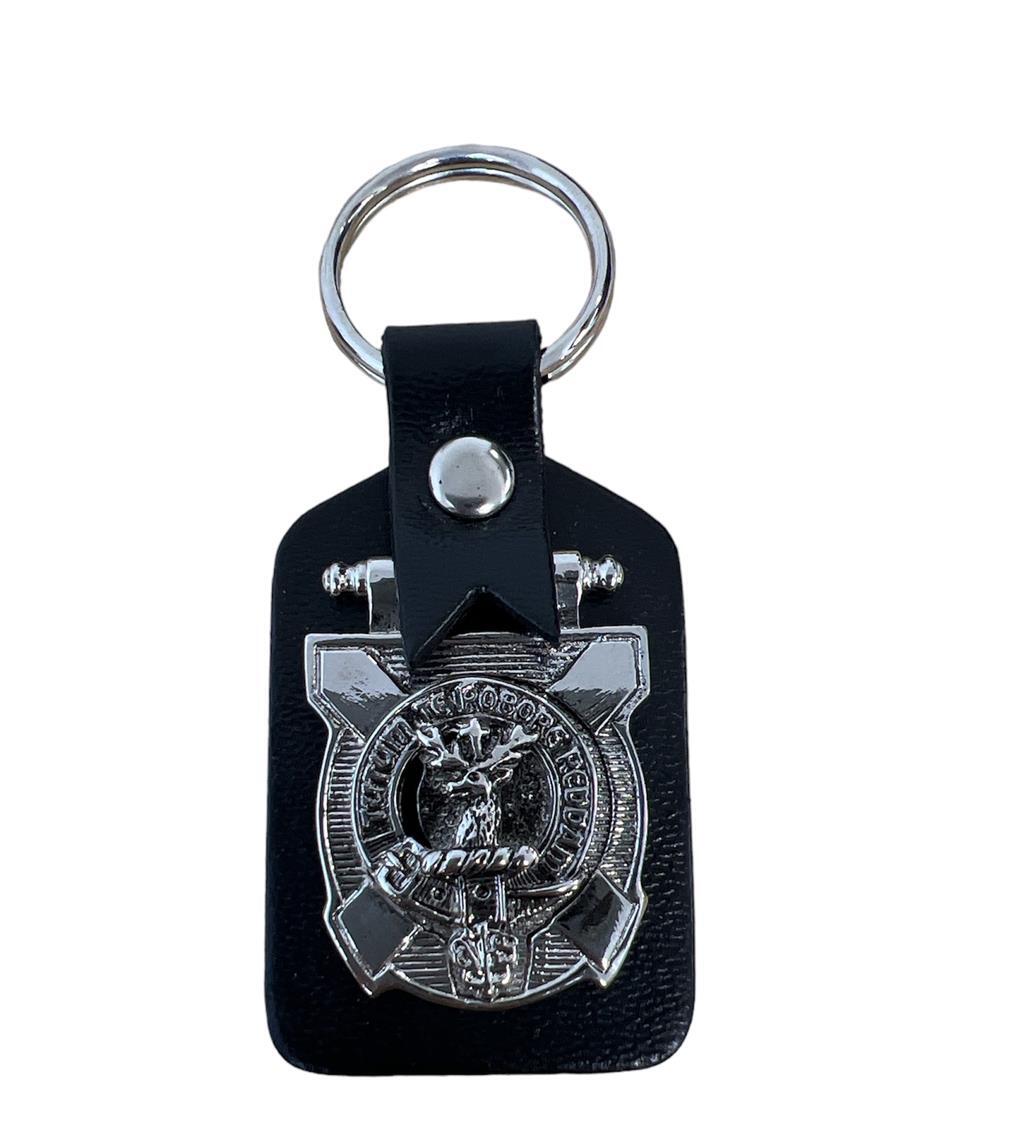 Crawford Clan Crest Pewter & Leather Keyring Key Fob