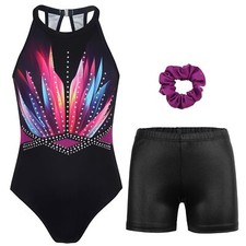 Girls Gymnastics Leotard with Shorts and Clasp Back Tumbling Dancewear