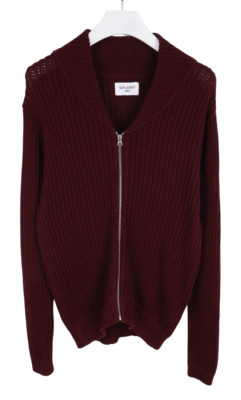 Our Legacy Jumper Mens Large Zip Up Bomber Collared Knit Wine Red