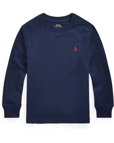 Polo Ralph Lauren Shirts Kids 6 Navy Cotton Jersey Long Sleeve Crew Neck ERK1087 - Picture 3 of 4