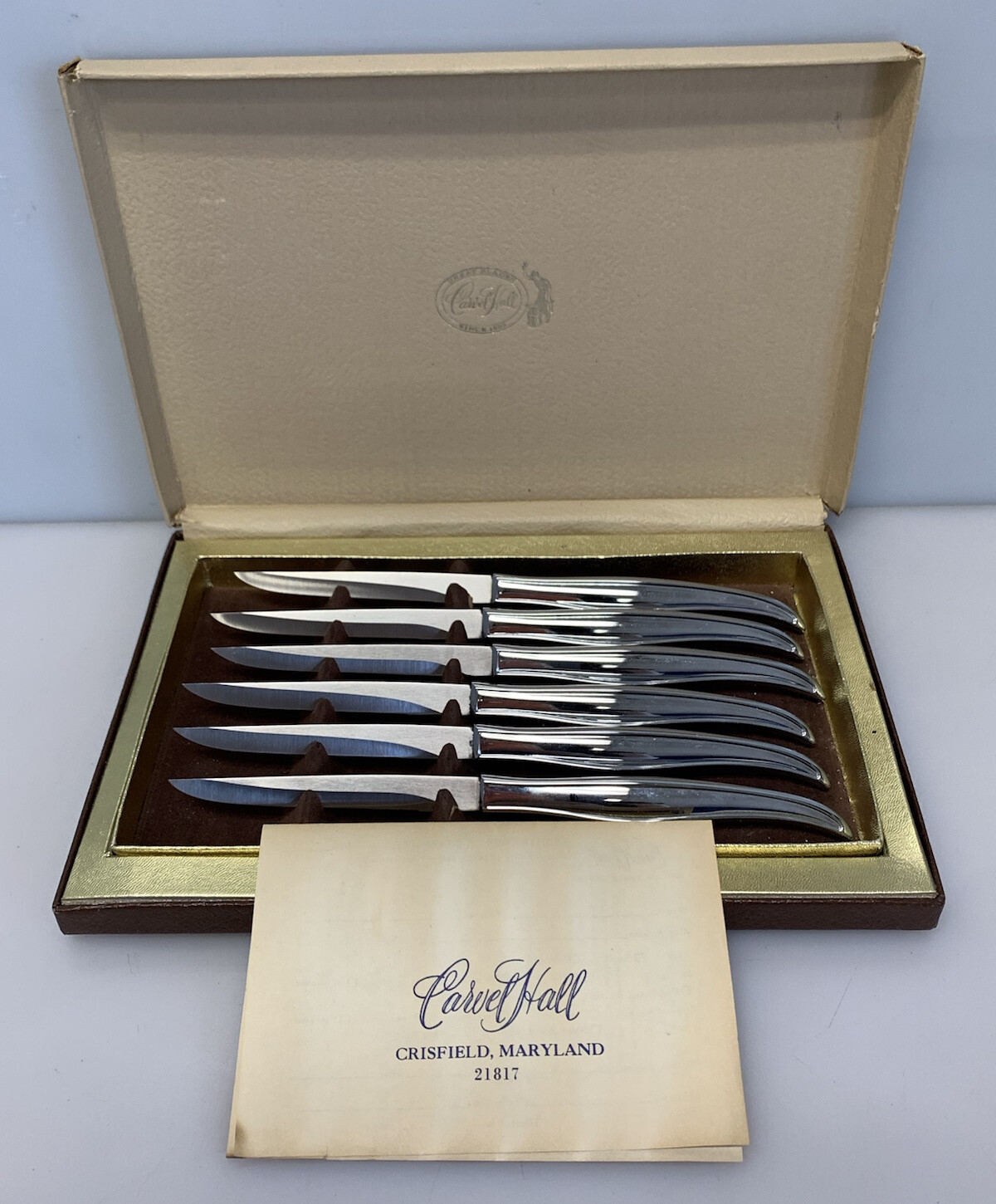 Carvel Hall Steak Knives No. 226 Glen Hill 6 Pc. Set w/ Box + Sleeve