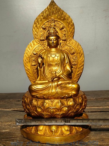 14"' Ancient China Buddhism Copper Guanyin Kwan-yin Bodhisattva Sculpture - Picture 9 of 9