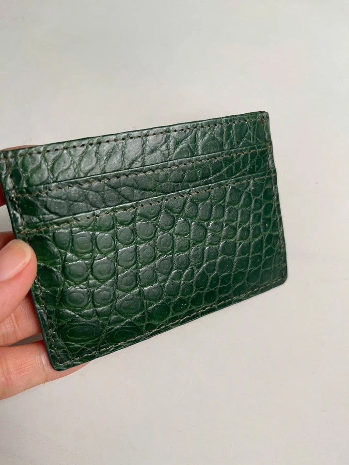 Green  100% Genuine Doubleside EXOTIC Leather Skin Unisex Card Holder-Handmade - Image 3 of 4