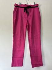 Very Bright Pink Ankle Cigarette Trousers With Pleated Waist Tie Belt Size UK 12