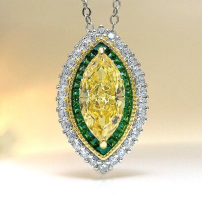 13ct Yellow Diamond Colored Ring, 18K Gold Vermeil, Lab Grown, Marquise Cut