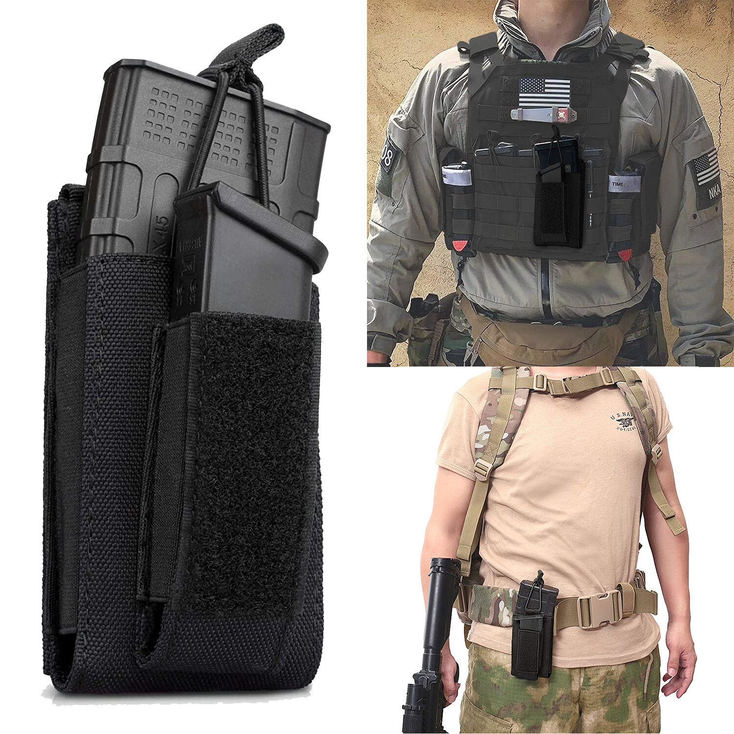 Tactical Rifle 5.56mm Single Magazine Pouch Elastic Molle Top Open Mag Pouch