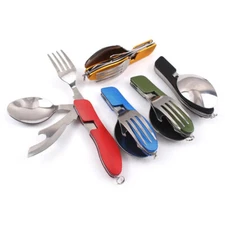 4 in 1 Outdoor Tableware Fork/Spoon/Knife/Bottle Opener Camping Stainless Steel