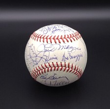 1970 OLD-TIMERS GAME TEAM SIGNED BASEBALL VINCE DOM JOE DIMAGGIO MUSIAL STENGEL