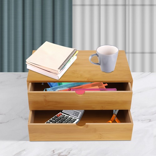 Mini organizador de mesa caja de escritorio con 2/3/4 cajones, de bambú natural - Imagen 1 de 60