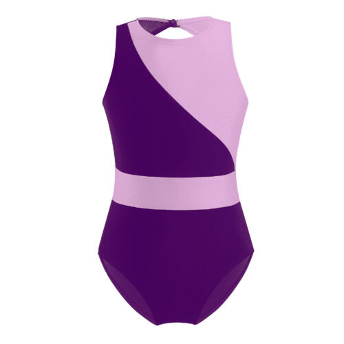 Kids Girls Mesh Patchwork Ballet Dance Leotard Gymnastic Bodysuit Unitard - Picture 26 of 53