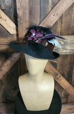 Vintage Victorian Art Deco Black Fabric Floral Elegant Hat Headpiece RARE USA