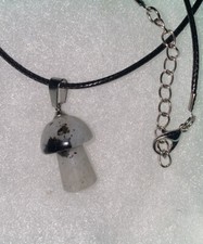 Natural Grey Jasper Mushroom Boho Psychedelic Hippie Black Cord 16 -18 necklace