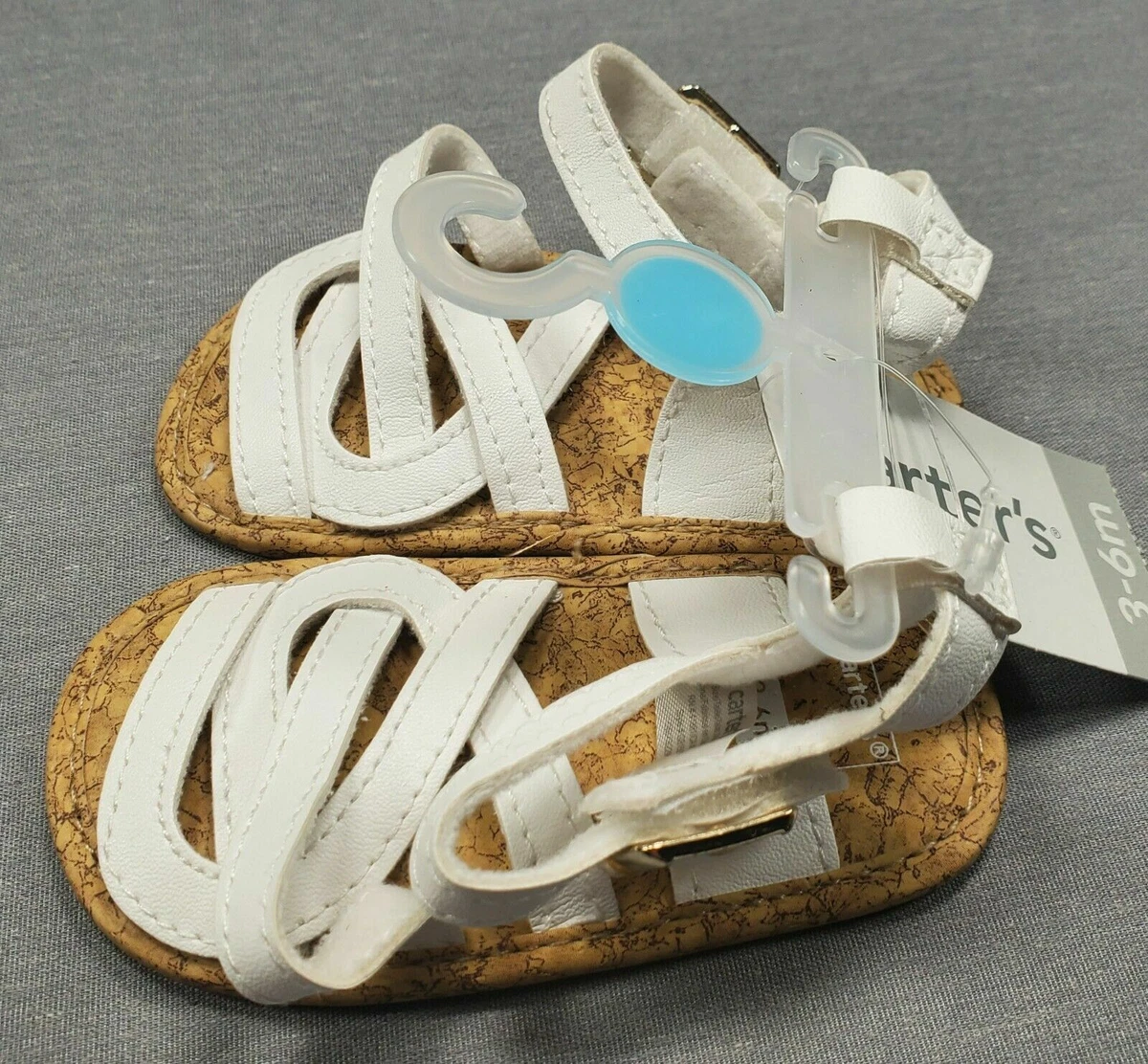 Baby Girl New Carter s 3 6 Month White Cork Bottom Sandal Shoes eBay