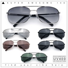 Mens Air Force Classic Narrow Rectangle Officer Cop Metal Rim Sunglasses