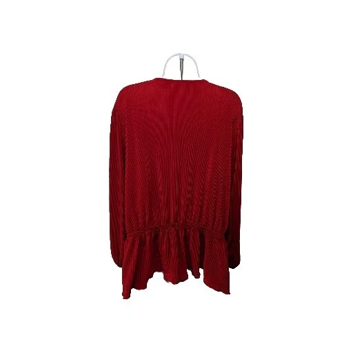 Blusa envolvente plisada On 34th para mujer 2X roja cuello en V manga larga elegante #1010 Foto 2 de 4