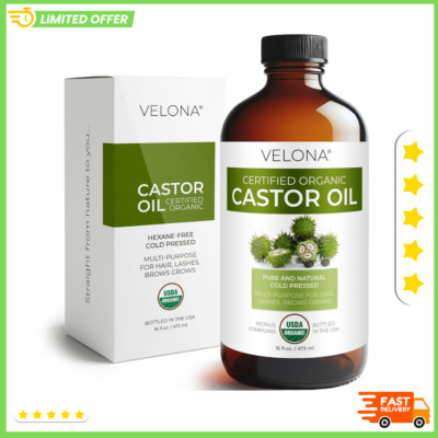 USDA Certified Organic Castor Oil - 16 Fl Oz in Glass Bottle | Golden, Virgin...
