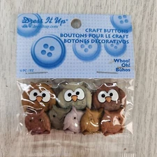 Dress It Up Retro 8 Buttons Whoo! Oh! Owls Brown (3) 1/2" Large - (5) 1/4" Small