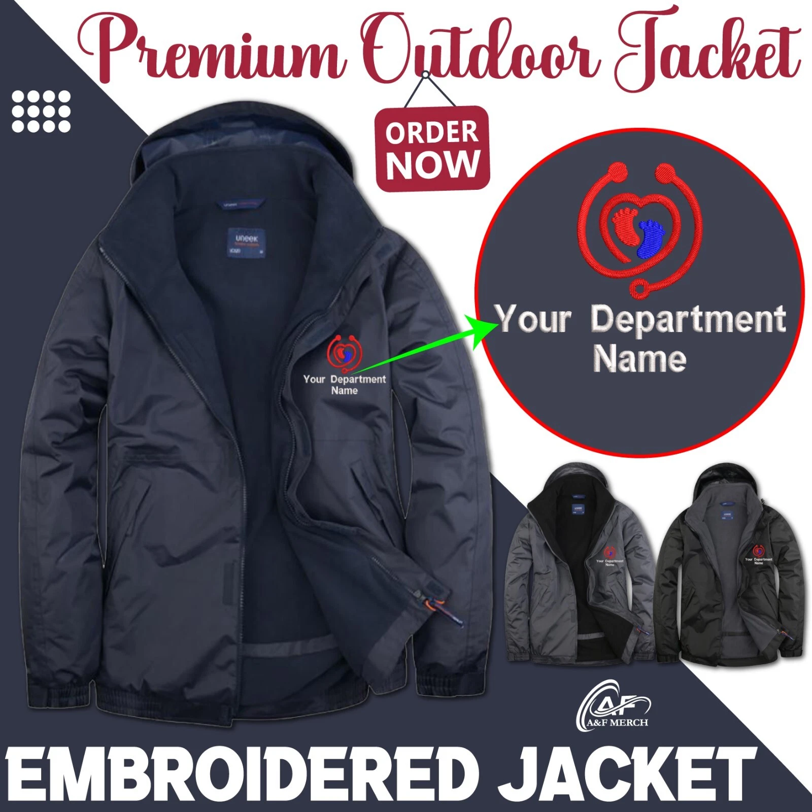 Personalised Embroidered Premium Outdoor Jacket Department Name Heart Nurse