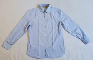 ROBE GUCCI COL POINTU BOUTONNÉE MANCHES LONGUES CHEMISE BLEUE HOMME NEUVE SANS ÉTIQUETTE TAILLE 44/17,5