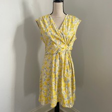 LANDS' END Women's SIZE 10-12 MEDIUM Twist Accent LEMON PRINT DRESS Cap Sleeve