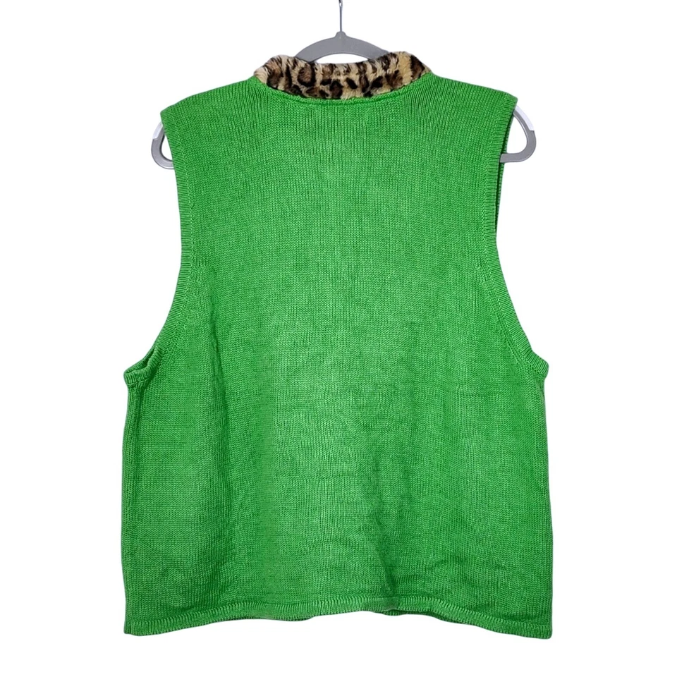 Винтажный 90-х кристалл Кобе праздничный Рождество вязаный свитер жилет женщин XL искусственного меха - Изображение 2 из 4