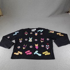 Vintage Michael Simon Lite Sweater Womens Medium Black Beach Swimsuit Cardigan