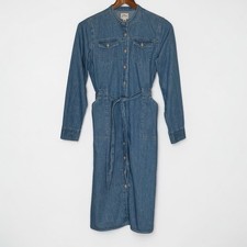 J Crew Western Indigo Denim Midi Shirt Dress Size 2 Blue Belted Long Sleeve