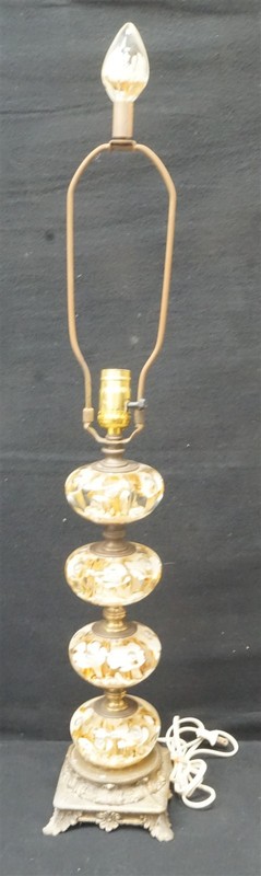 VINTAGE ST. CLAIR 34" Paperweight Art Glass Table Lamp Brown Flowers WORKING