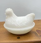 Vintage Hazel Atlas White Milk Glass Hen On Nest Candy/Trinket Dish