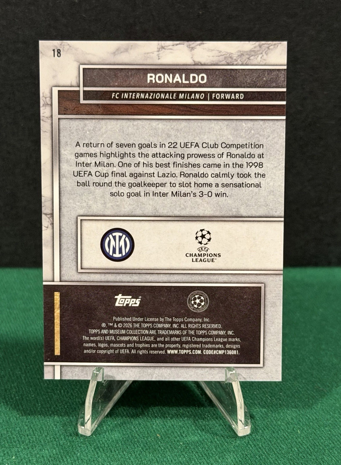 Ronaldo 2025-26 Topps Museum UCC Gold Base /249 R9 Inter Milan view 2
