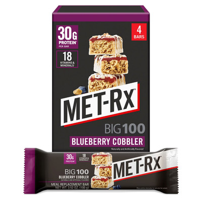 Met-Rx Big 100 High Protein Meal Replacement Bars, Blueberry Cobbler, 30G Protei