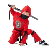 Deluxe Red Ninja Costume with Weapon Ninja Sword, Hood Pant Ribbons for 6Y - 8Y